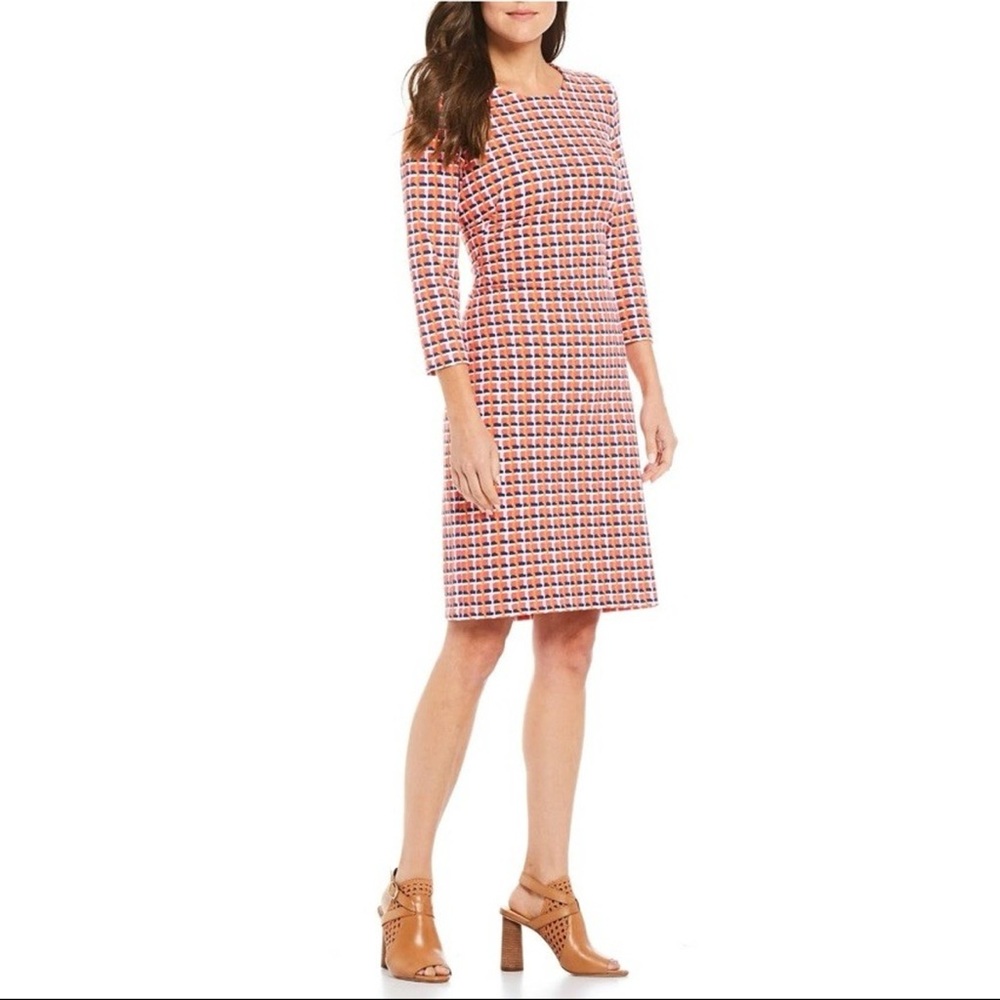 J.McLaughlin Sophia Dress | Navy Pink Geo Print Shift | Size L NWT